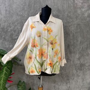 Drapers & Damons Petite Jacket women’s PL Linen blend Button Up Beaded w pockets